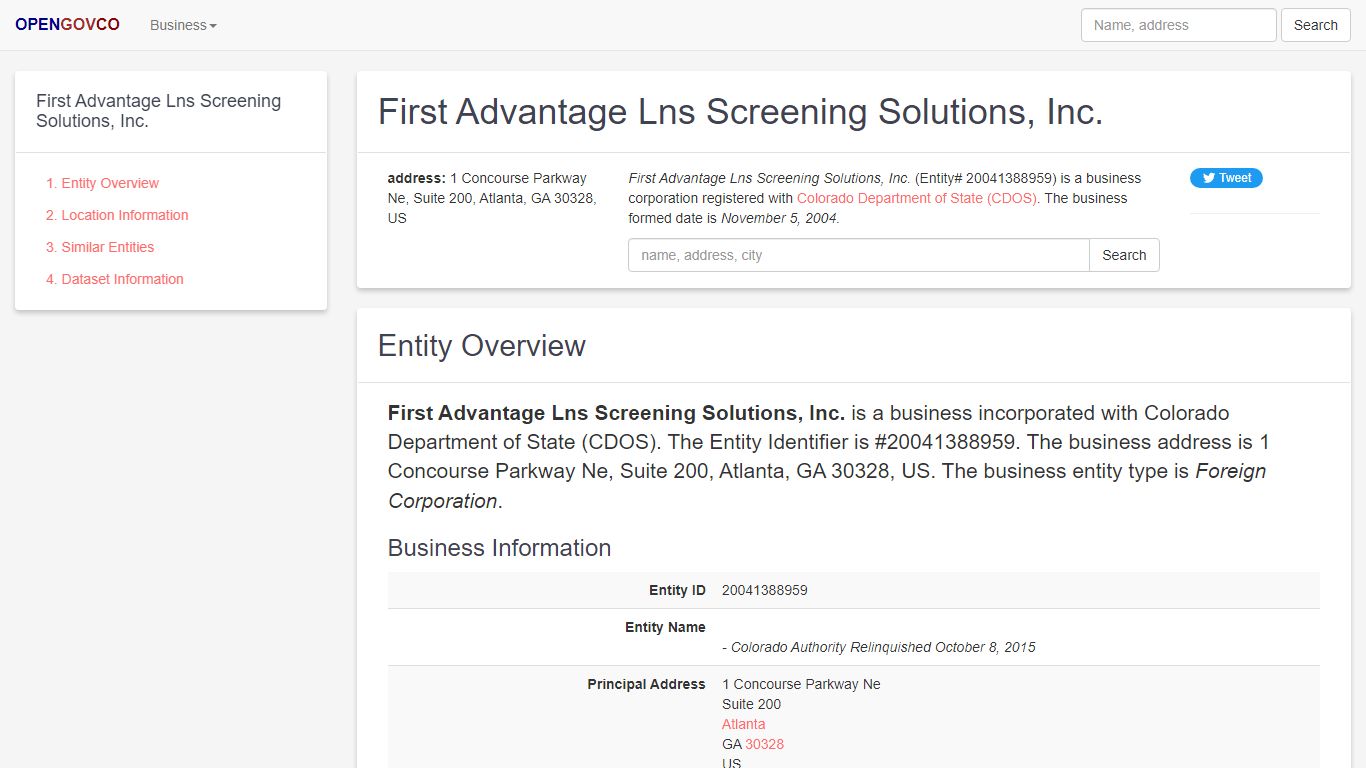 First Advantage Lns Screening Solutions, Inc. · 1 Concourse Parkway Ne ...