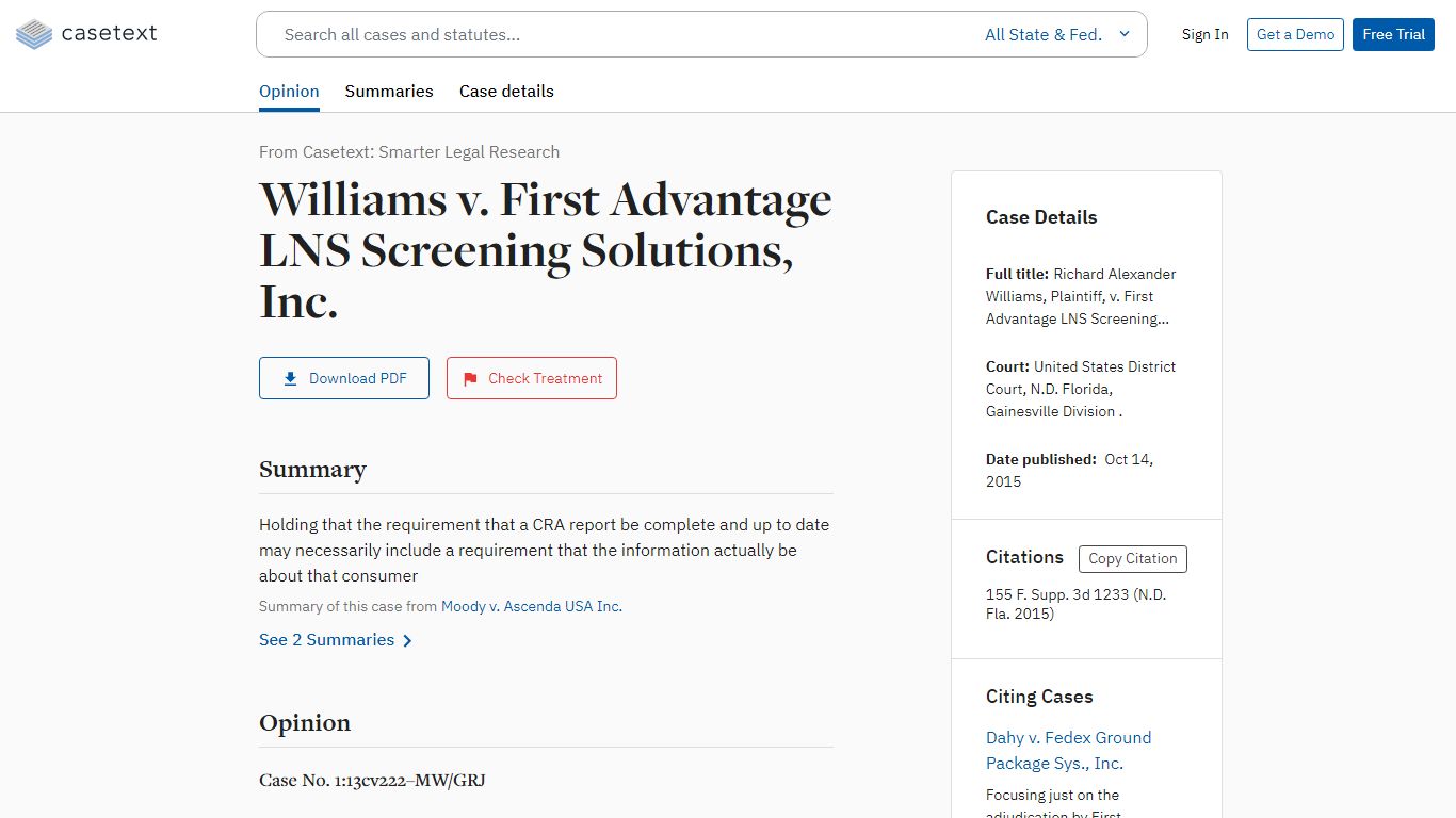 Williams v. First Advantage LNS Screening Solutions, Inc. - Casetext