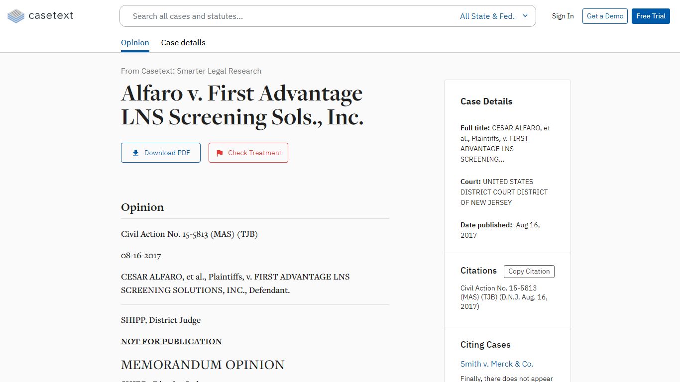 Alfaro v. First Advantage LNS Screening Sols., Inc.